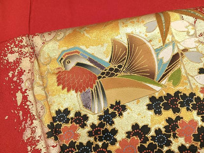 平和屋着物●女優・後藤久美子ブランド　振袖　鴛鴦草花舞蝶文　暈し染め　金彩　正絹　逸品　AABH9692ph