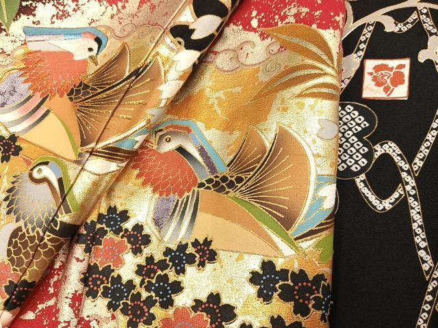 平和屋着物●女優・後藤久美子ブランド　振袖　鴛鴦草花舞蝶文　暈し染め　金彩　正絹　逸品　AABH9692ph