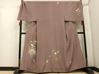 平和屋着物●男性　訪問着　キングサイズ　友禅　作家物　美山　枝花文　正絹　逸品　AABH9693ph