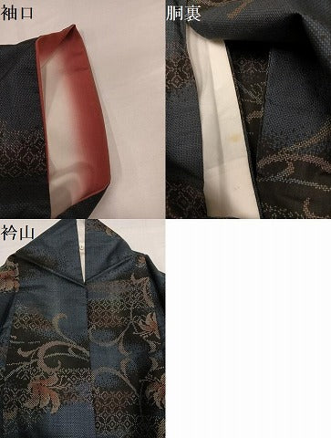 平和屋着物●本場大島紬　一元7マルキ　花唐草文　正絹　逸品　AABH9696ph