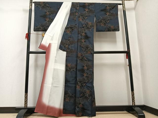 平和屋着物●本場大島紬　一元7マルキ　花唐草文　正絹　逸品　AABH9696ph