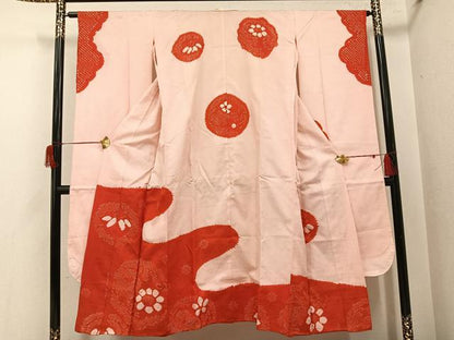 平和屋着物●振袖用長襦袢　袷　絞り　舞花文　広衿仕立て　正絹　逸品　AABH9701ph