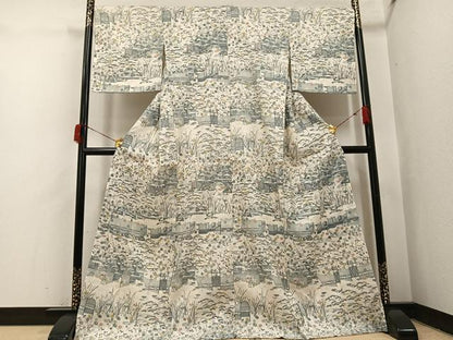 平和屋着物●染織の名門　しょうざん  生紬　訪問着　松竹梅風景文　正絹　逸品　未使用　AABH9704ph
