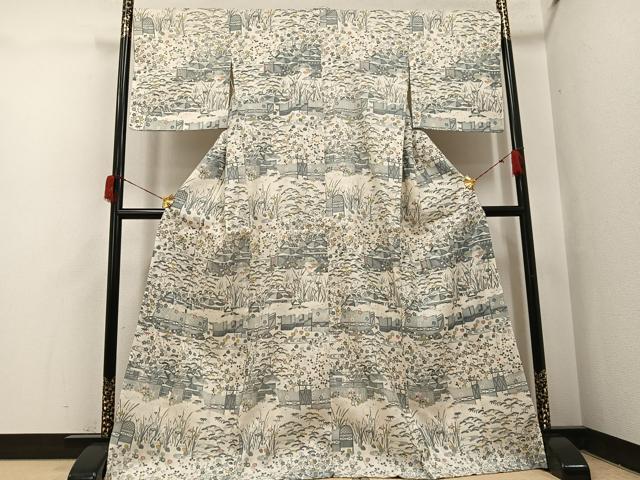 平和屋着物●染織の名門　しょうざん  生紬　訪問着　松竹梅風景文　正絹　逸品　未使用　AABH9704ph