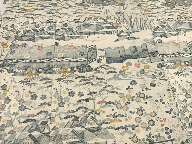 平和屋着物●染織の名門　しょうざん  生紬　訪問着　松竹梅風景文　正絹　逸品　未使用　AABH9704ph
