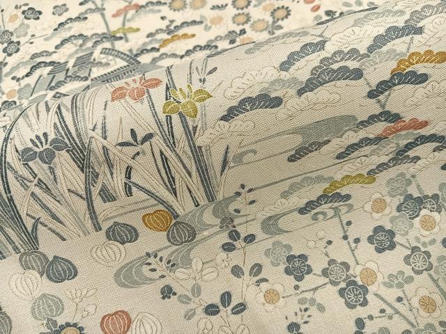 平和屋着物●染織の名門　しょうざん  生紬　訪問着　松竹梅風景文　正絹　逸品　未使用　AABH9704ph