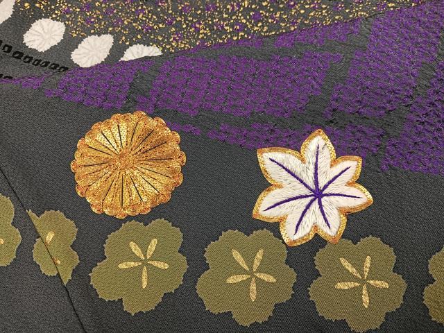 平和屋着物●豪華振袖　駒刺繍　絞り　舞花文　金彩　正絹　逸品　AABH9709ph
