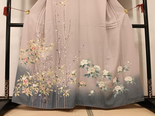 平和屋着物●訪問着　枝花文　暈し染め　金彩　正絹　逸品　AABH9710ph