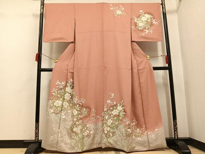 平和屋着物●訪問着　草花文　暈し染め　金銀彩　正絹　逸品　AABH9713ph