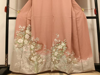 平和屋着物●訪問着　草花文　暈し染め　金銀彩　正絹　逸品　AABH9713ph