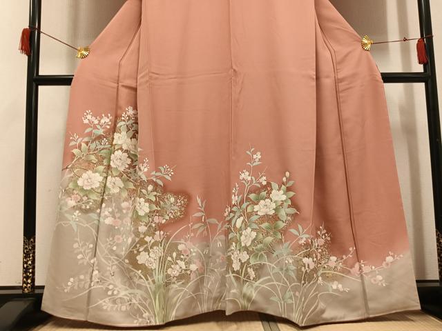 平和屋着物●訪問着　草花文　暈し染め　金銀彩　正絹　逸品　AABH9713ph