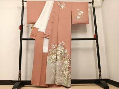 平和屋着物●訪問着　草花文　暈し染め　金銀彩　正絹　逸品　AABH9713ph