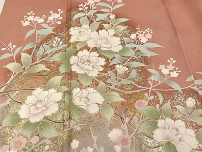 平和屋着物●訪問着　草花文　暈し染め　金銀彩　正絹　逸品　AABH9713ph