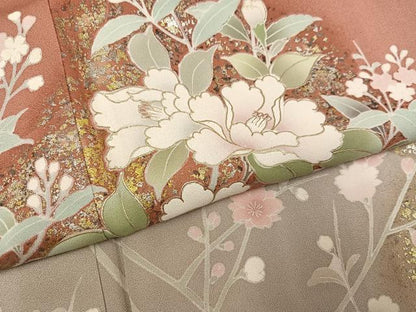 平和屋着物●訪問着　草花文　暈し染め　金銀彩　正絹　逸品　AABH9713ph