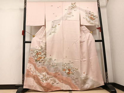平和屋着物●訪問着　駒刺繍　草花文　暈し染め　金彩　正絹　逸品　AABH9714ph