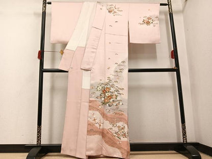 平和屋着物●訪問着　駒刺繍　草花文　暈し染め　金彩　正絹　逸品　AABH9714ph