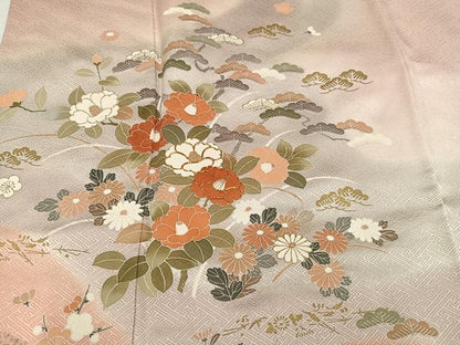 平和屋着物●訪問着　駒刺繍　草花文　暈し染め　金彩　正絹　逸品　AABH9714ph