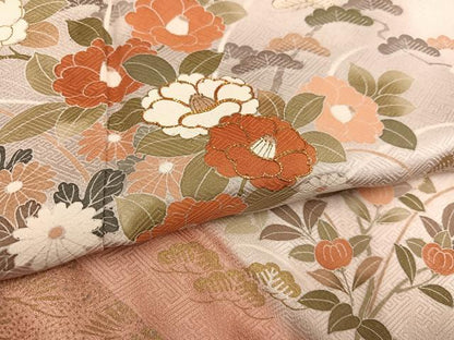 平和屋着物●訪問着　駒刺繍　草花文　暈し染め　金彩　正絹　逸品　AABH9714ph