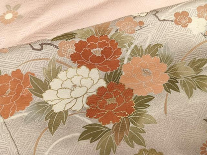 平和屋着物●訪問着　駒刺繍　草花文　暈し染め　金彩　正絹　逸品　AABH9714ph