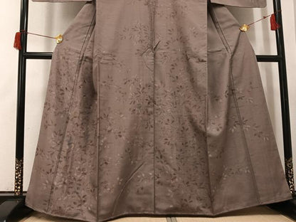 平和屋着物●訪問着　作家物　染人　紬地　手描き　枝葉文　正絹　逸品　未使用　AABH9715ph