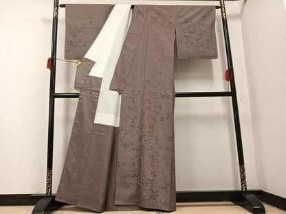 平和屋着物●訪問着　作家物　染人　紬地　手描き　枝葉文　正絹　逸品　未使用　AABH9715ph