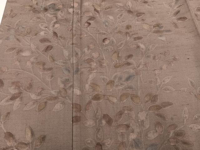 平和屋着物●訪問着　作家物　染人　紬地　手描き　枝葉文　正絹　逸品　未使用　AABH9715ph