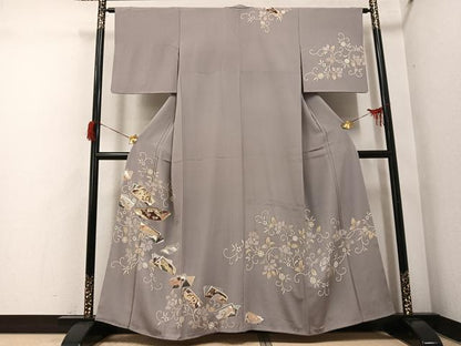 平和屋着物●訪問着　駒刺繍　花唐草冊子文　金彩　正絹　逸品　AABH9716ph