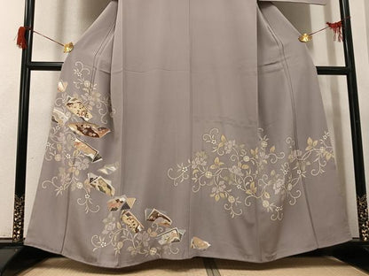 平和屋着物●訪問着　駒刺繍　花唐草冊子文　金彩　正絹　逸品　AABH9716ph