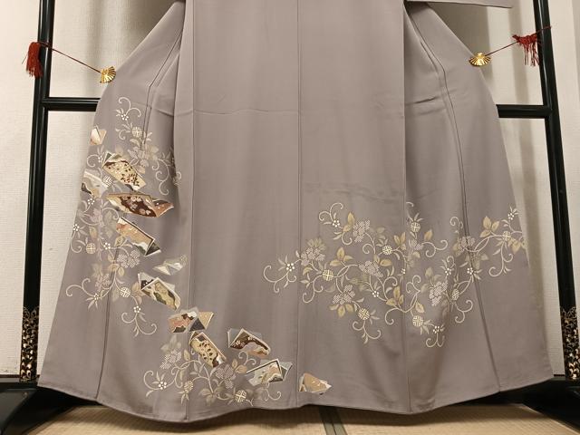 平和屋着物●訪問着　駒刺繍　花唐草冊子文　金彩　正絹　逸品　AABH9716ph