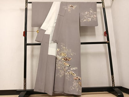 平和屋着物●訪問着　駒刺繍　花唐草冊子文　金彩　正絹　逸品　AABH9716ph