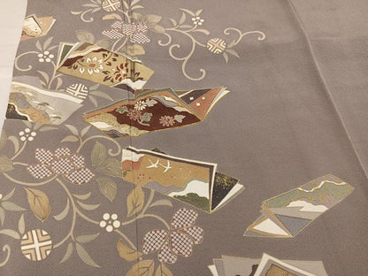 平和屋着物●訪問着　駒刺繍　花唐草冊子文　金彩　正絹　逸品　AABH9716ph