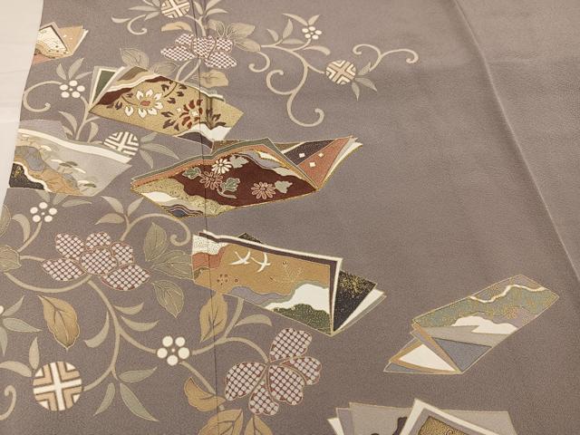 平和屋着物●訪問着　駒刺繍　花唐草冊子文　金彩　正絹　逸品　AABH9716ph