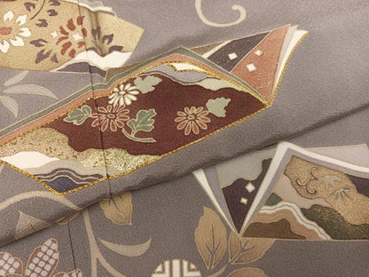 平和屋着物●訪問着　駒刺繍　花唐草冊子文　金彩　正絹　逸品　AABH9716ph