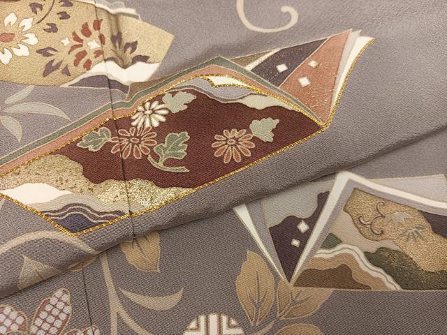 平和屋着物●訪問着　駒刺繍　花唐草冊子文　金彩　正絹　逸品　AABH9716ph