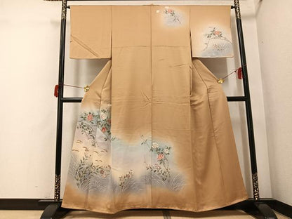 平和屋着物●訪問着　友禅　草花文　暈し染め　金彩　正絹　逸品　AABH9717ph