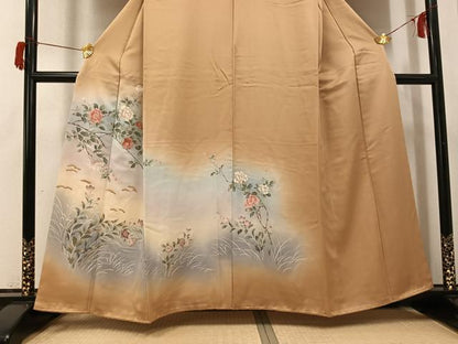 平和屋着物●訪問着　友禅　草花文　暈し染め　金彩　正絹　逸品　AABH9717ph