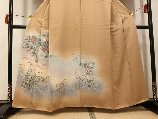 平和屋着物●訪問着　友禅　草花文　暈し染め　金彩　正絹　逸品　AABH9717ph