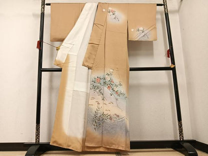 平和屋着物●訪問着　友禅　草花文　暈し染め　金彩　正絹　逸品　AABH9717ph