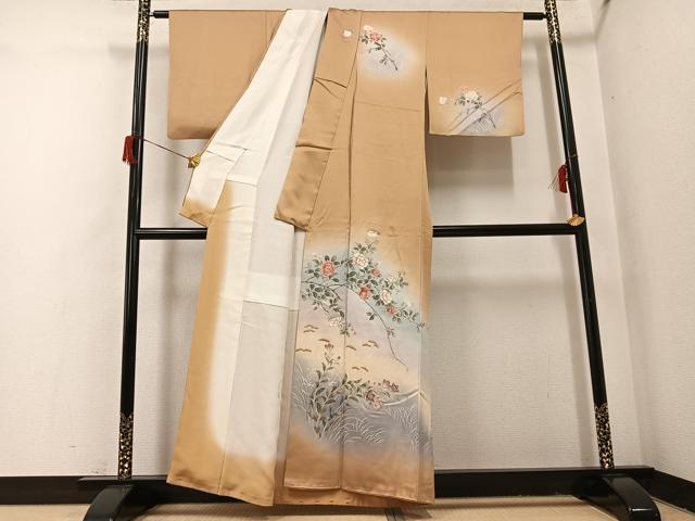 平和屋着物●訪問着　友禅　草花文　暈し染め　金彩　正絹　逸品　AABH9717ph