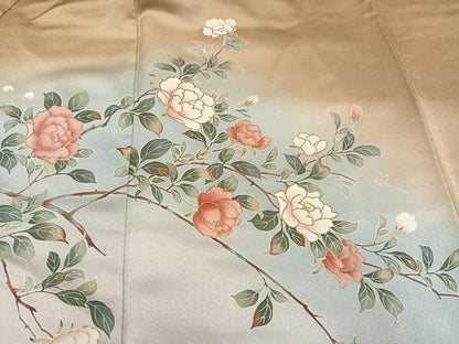 平和屋着物●訪問着　友禅　草花文　暈し染め　金彩　正絹　逸品　AABH9717ph