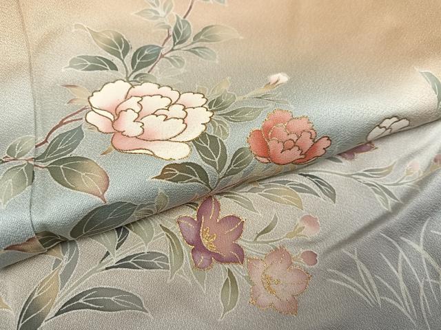 平和屋着物●訪問着　友禅　草花文　暈し染め　金彩　正絹　逸品　AABH9717ph