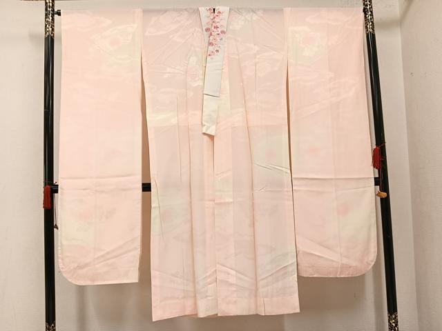 平和屋着物●振袖用長襦袢　無双仕立て　地紙花地紋　暈し染め　半衿刺繍　正絹　逸品　未使用　AABH9719ph