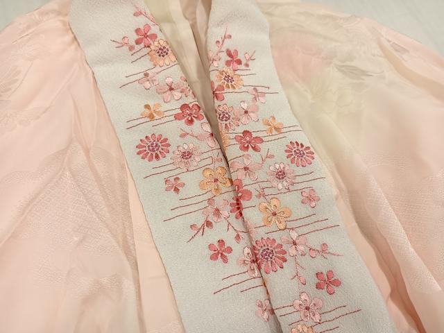 平和屋着物●振袖用長襦袢　無双仕立て　地紙花地紋　暈し染め　半衿刺繍　正絹　逸品　未使用　AABH9719ph
