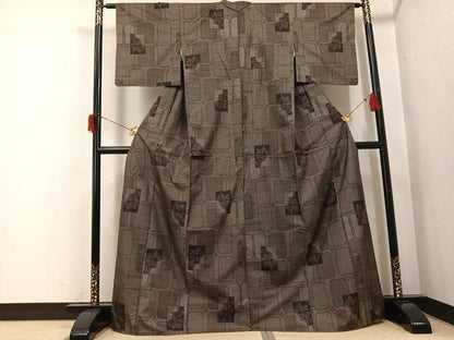 平和屋着物●本場大島紬　カタス7マルキ　色紙草花文　正絹　逸品　AABH9722ph