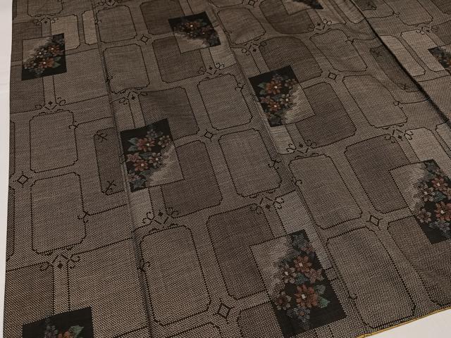 平和屋着物●本場大島紬　カタス7マルキ　色紙草花文　正絹　逸品　AABH9722ph