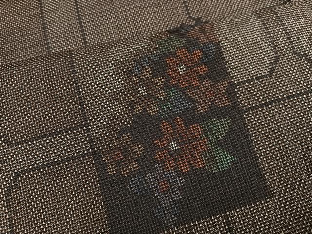 平和屋着物●本場大島紬　カタス7マルキ　色紙草花文　正絹　逸品　AABH9722ph