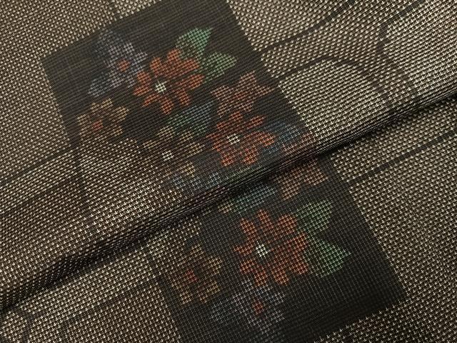 平和屋着物●本場大島紬　カタス7マルキ　色紙草花文　正絹　逸品　AABH9722ph