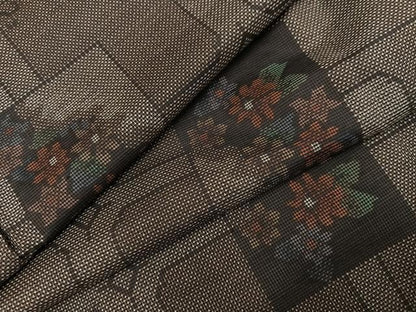平和屋着物●本場大島紬　カタス7マルキ　色紙草花文　正絹　逸品　AABH9722ph