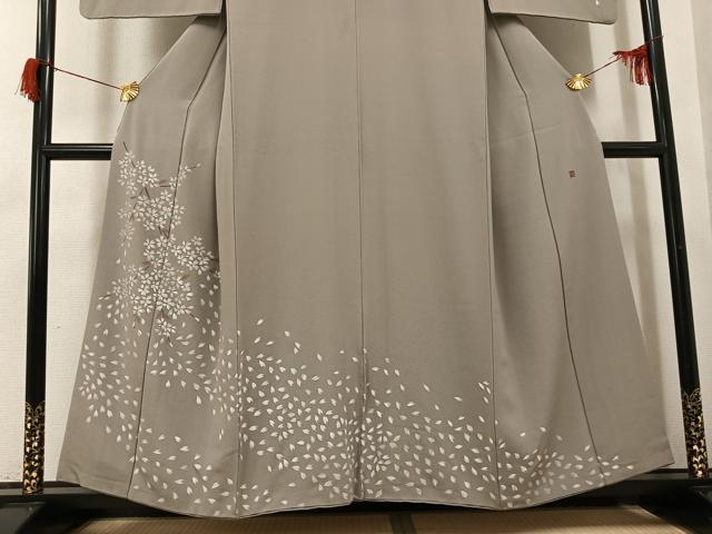 平和屋着物●訪問着　作家物　手描き　舞桜文　正絹　逸品　AABH9723ph