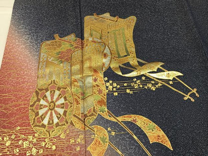 平和屋着物●豪華振袖　御所車花文　暈し染め　金銀彩　銀通し地　ロング丈　正絹　逸品　AABH9727ph